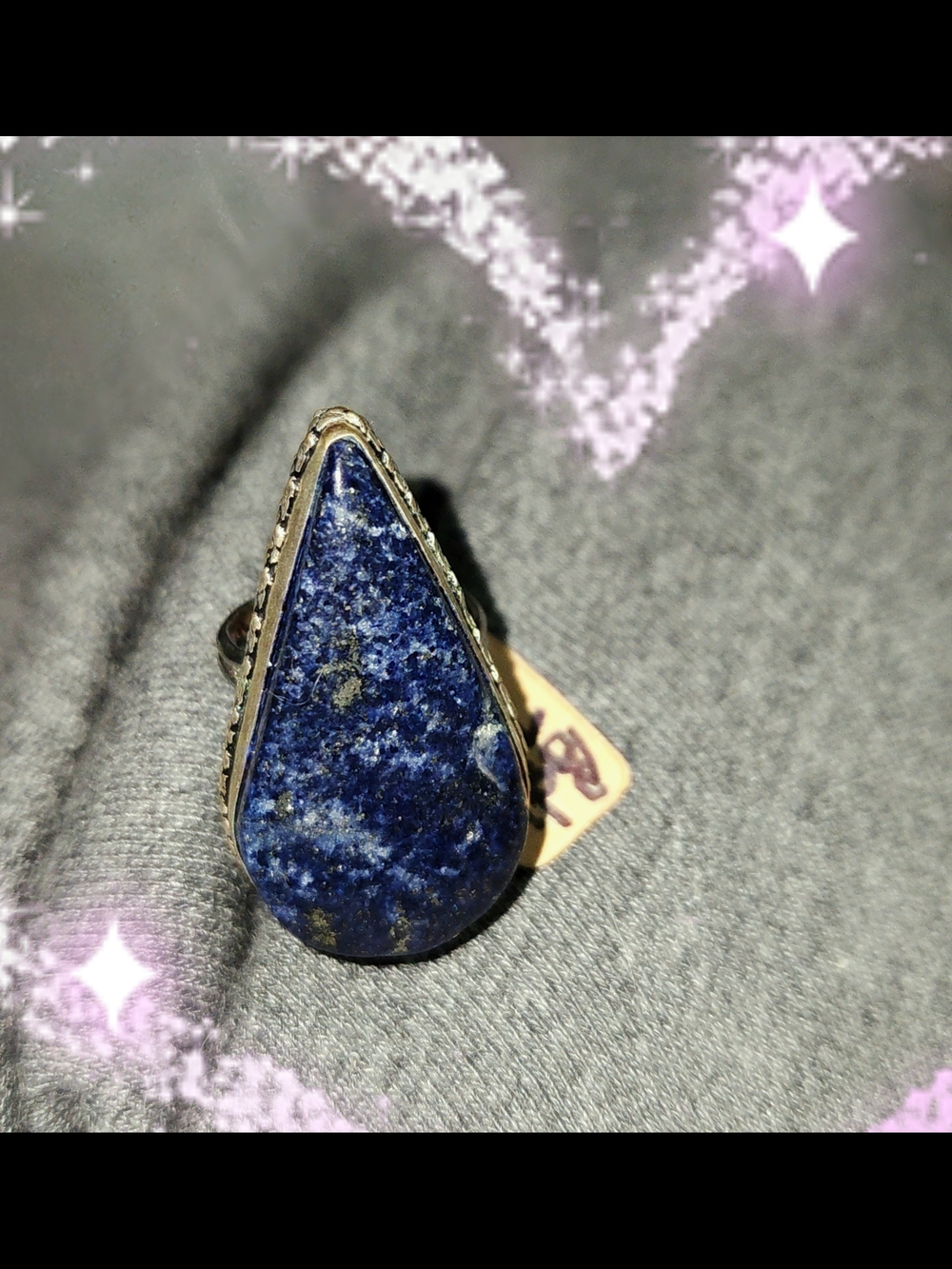 Deep Blue/Flecks Of Pyrite, Teardrop LAPIS LAZULI Ring. Adjustable S7-8/Unisex